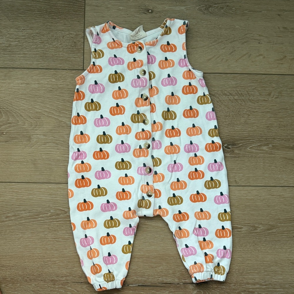 SIIX Collection Baby Girl Pumpkin Print Sleeveless Romper 12-18M